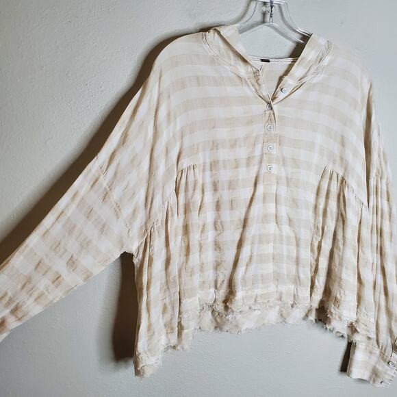 Free People Let It All Go Gingham Check Hooded Swing Top XS Oversized Boho Fall - Picture 8 of 15